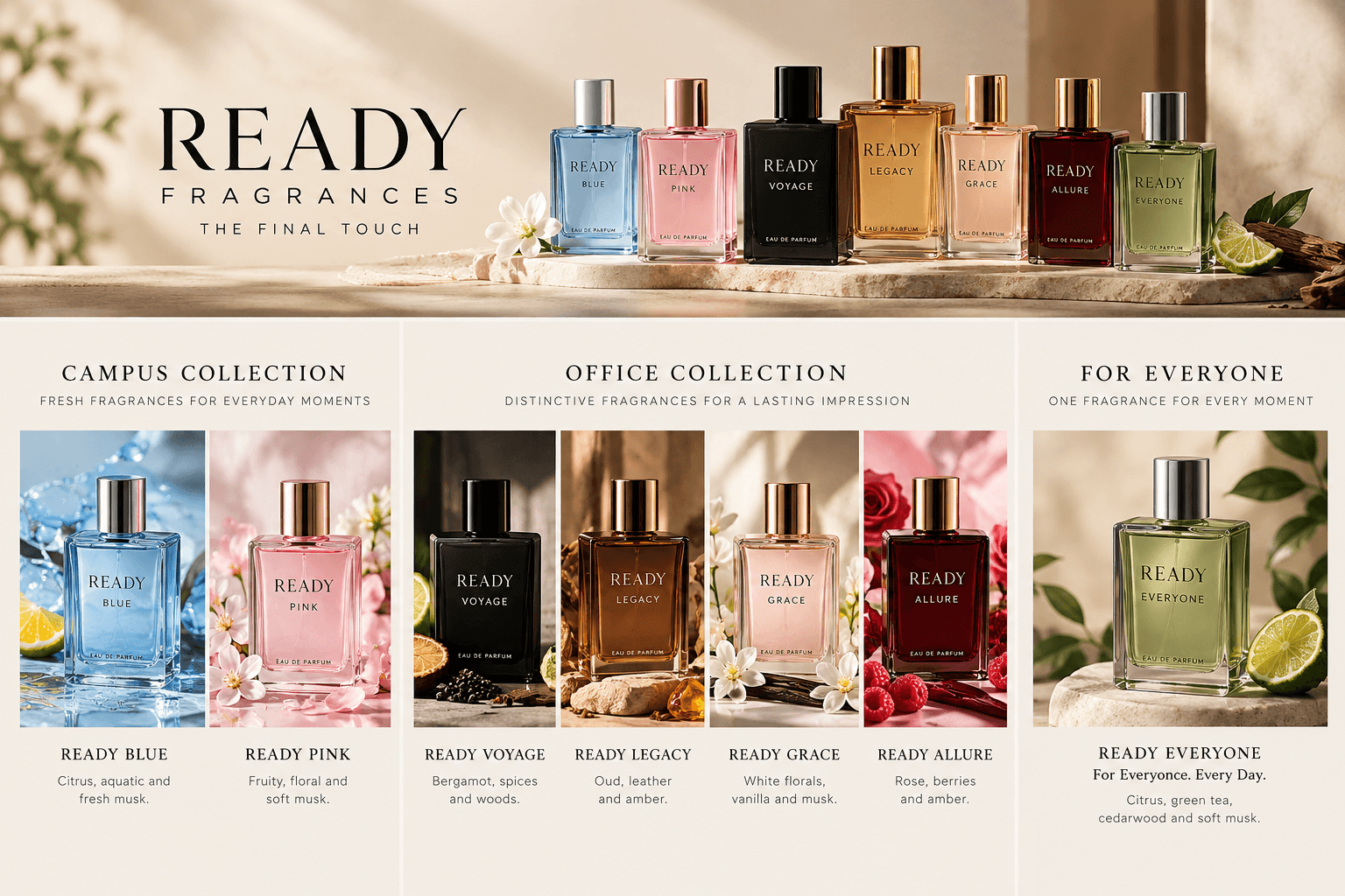 READY Fragrances full collection — Campus, Office, and For Everyone
